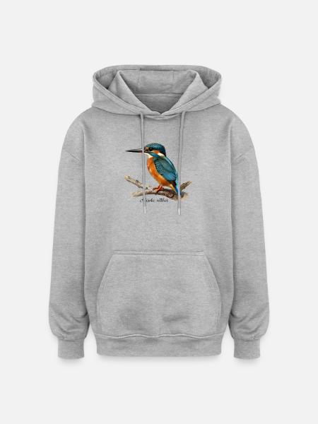 Bunter Eisvögel auf Ast - Oversized Unisex Hoodie - Grau meliert