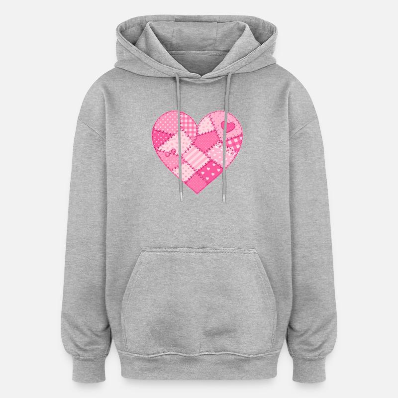 Patchwork-Herz in Rosa Quilt - Oversized Unisex Hoodie - Grau meliert
