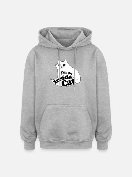 Inside Cat Cartoon Slogan Tee - Sweat à capuche oversize unisexe - gris chiné