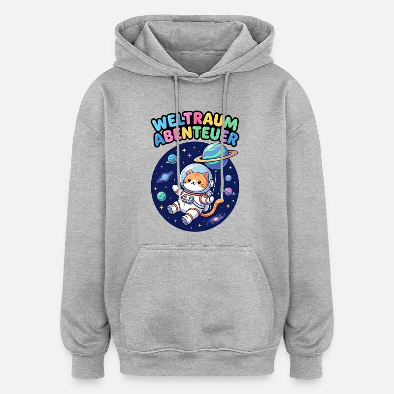 Chat Aventurier de l’Espace - Sweat à capuche oversize unisexe - gris chiné