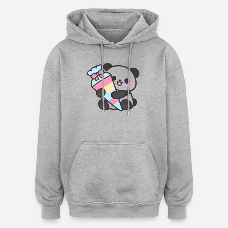 1. Klasse Panda Einschulung Geschenk 2026 - Oversized Unisex Hoodie - Grau meliert