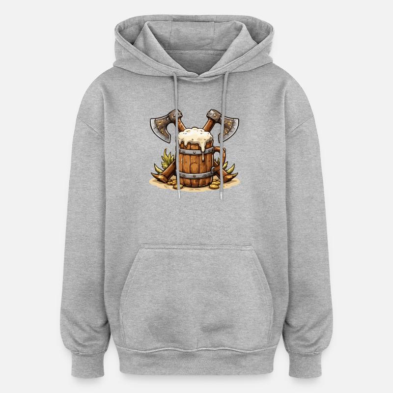 Bierfass mit Äxten Wikinger - Oversized Unisex Hoodie - Grau meliert