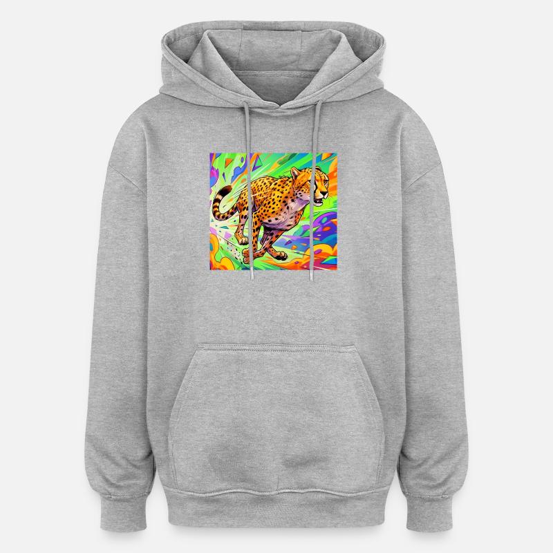 guépard - Sweat à capuche oversize unisexe - gris chiné