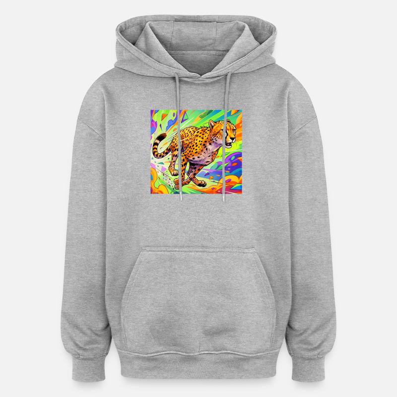 guépard - Sweat à capuche oversize unisexe - gris chiné