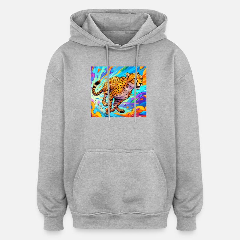 guépard - Sweat à capuche oversize unisexe - gris chiné