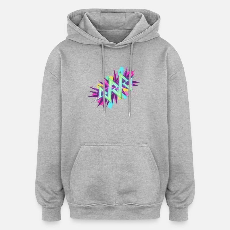 Graffiti en zigzag néon - Sweat à capuche oversize unisexe - gris chiné