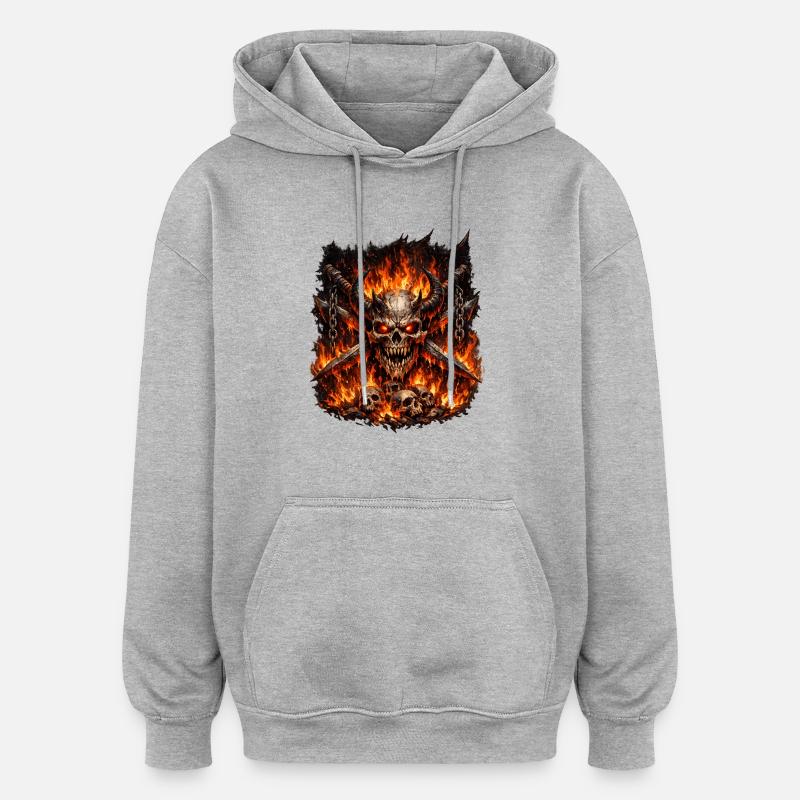 Hellfire Skull Crown - Oversized Unisex Hoodie - heather grey