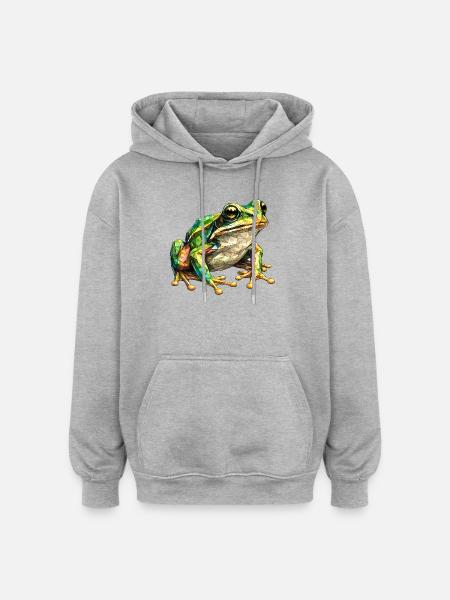Geometric Frog Mosaic - Oversized Unisex Hoodie - heather grey