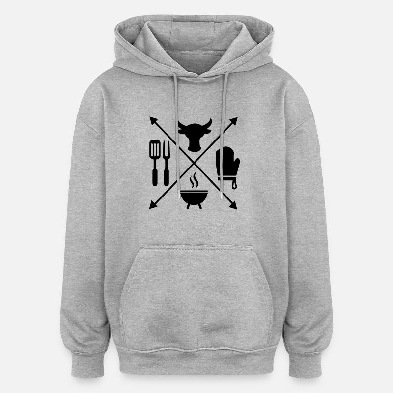 BARBECUE - Sweat à capuche oversize unisexe - gris chiné