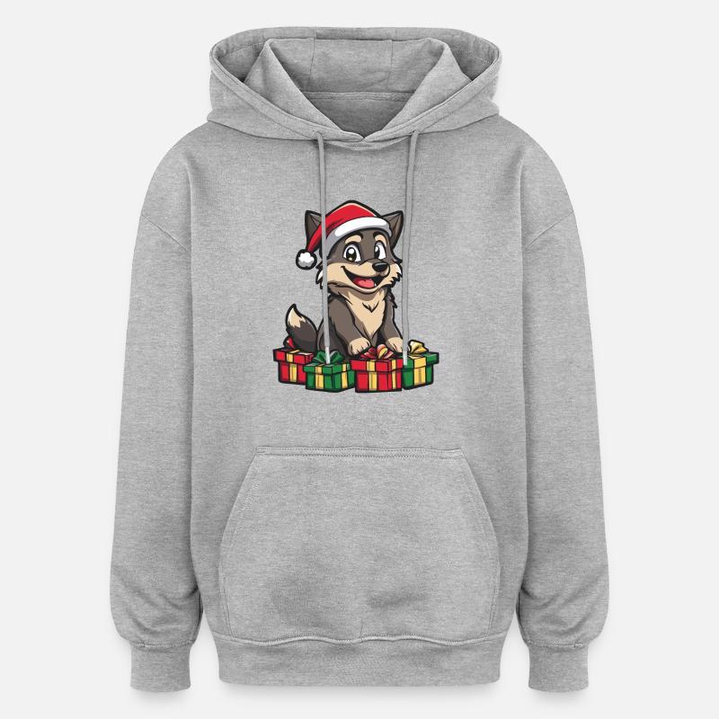 Wolf Weihnachten Comic Geschenke - Oversized Unisex Hoodie - Grau meliert