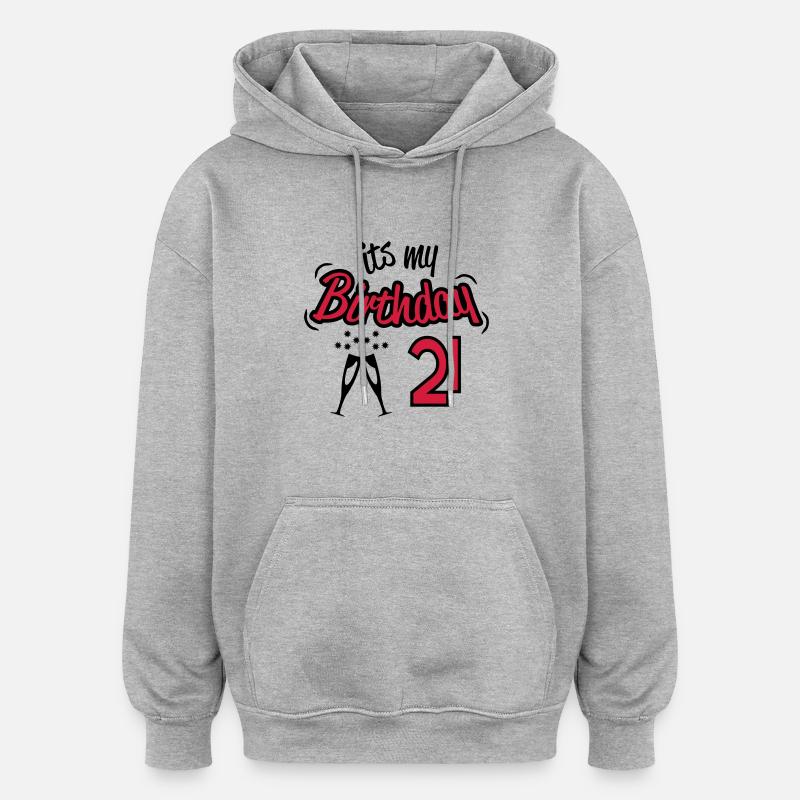 birthday_21 - Sweat à capuche oversize unisexe - gris chiné