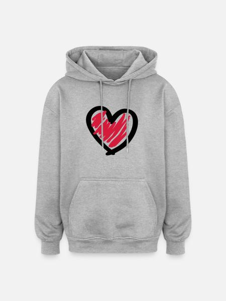 Cool Heart - Oversized Unisex Hoodie - Grau meliert