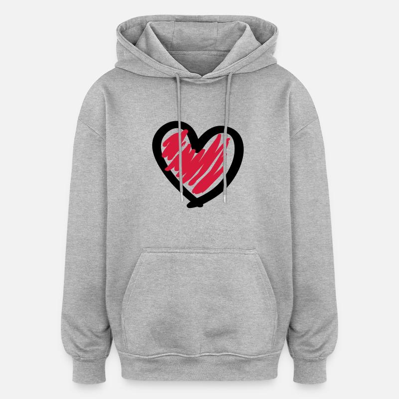 heart_design_f2 - Sweat à capuche oversize unisexe - gris chiné