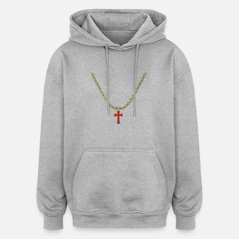 Collier Croix - Sweat à capuche oversize unisexe - gris chiné