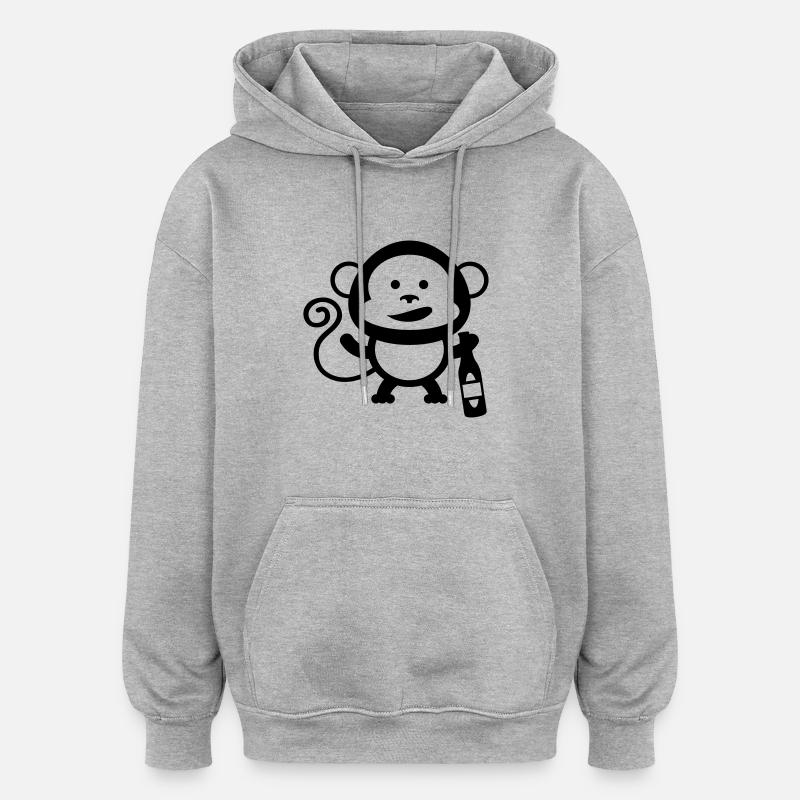 monkey beer comic - Oversized Unisex Hoodie - Grau meliert