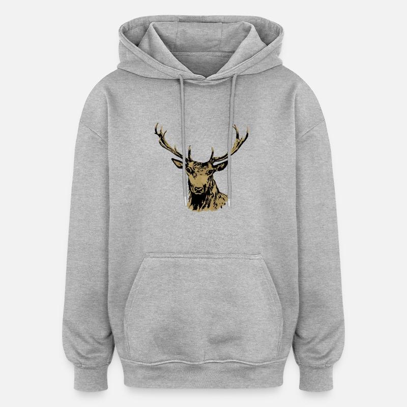Hirsch - Oversized Unisex Hoodie - Grau meliert