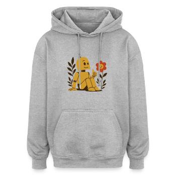 Roboter & Blume – Technik trifft Natur - Oversized Unisex Hoodie - Grau meliert - Vorne - Noah (186cm)