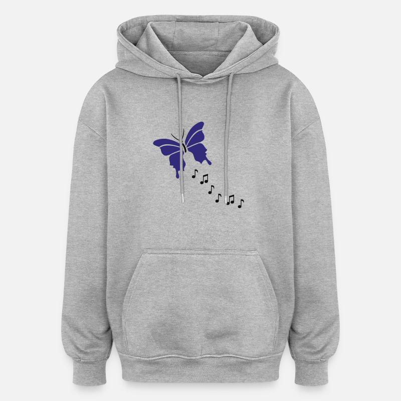 Papillon qui Chante - Sweat à capuche oversize unisexe - gris chiné