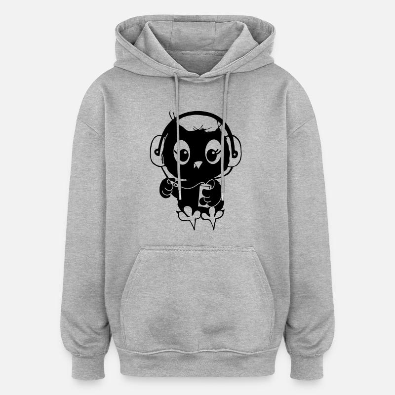 Eule Musik Kopfhörer - Oversized Unisex Hoodie - Grau meliert
