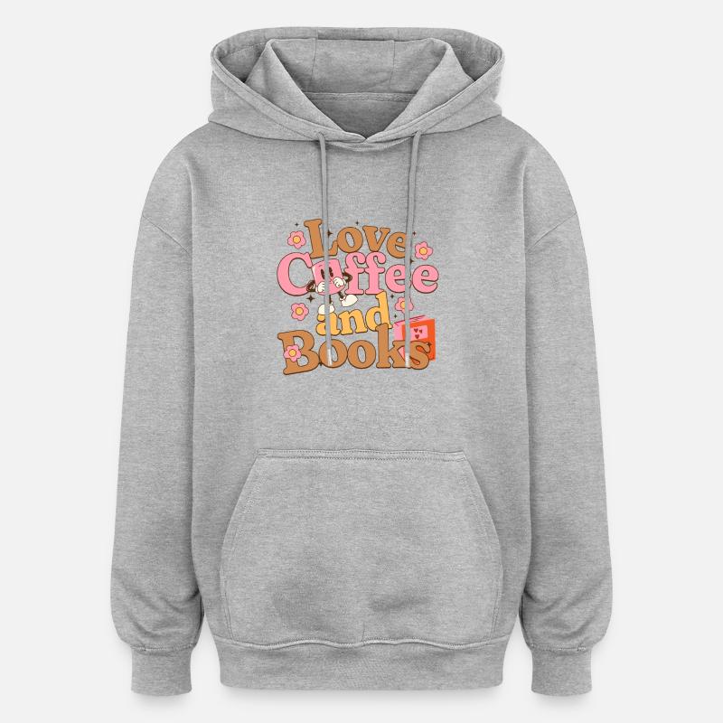 Liebe Kaffee und Bücher - Oversized Unisex Hoodie - Grau meliert