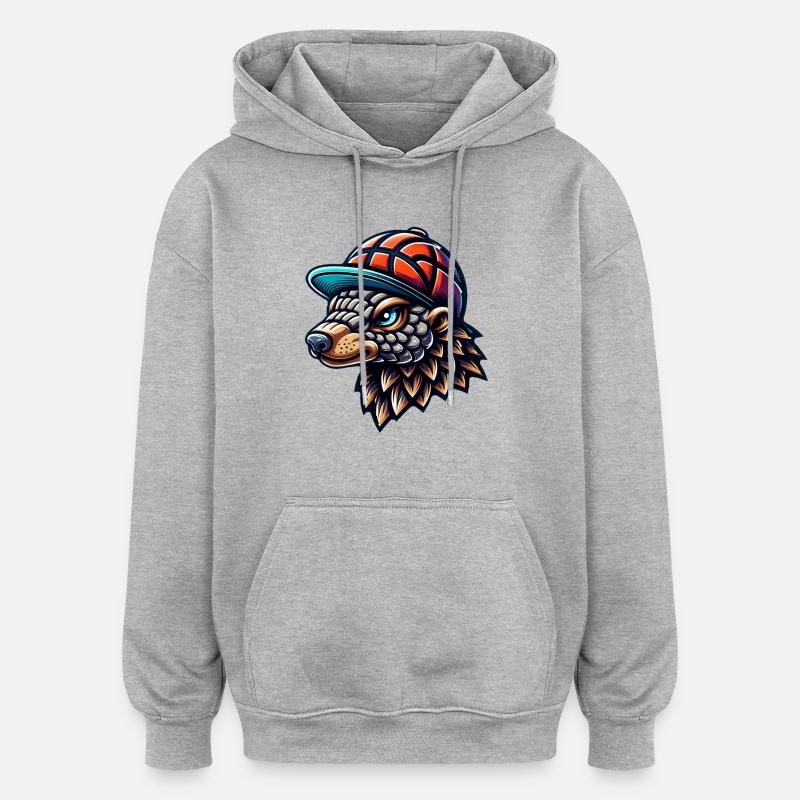 Cooles Pangolin mit Basecap - Oversized Unisex Hoodie - Grau meliert