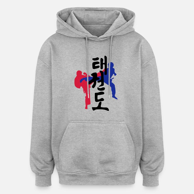 Taekwondo icône - Sweat à capuche oversize unisexe - gris chiné