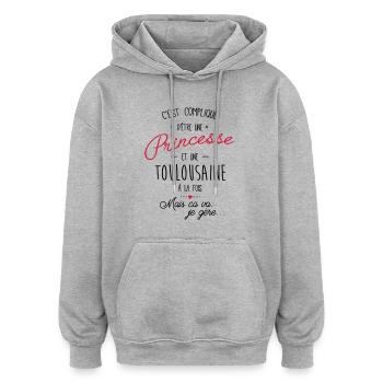 princesse et Toulousaine - Sweat à capuche oversize unisexe - gris chiné - Devant - Noah (186cm)