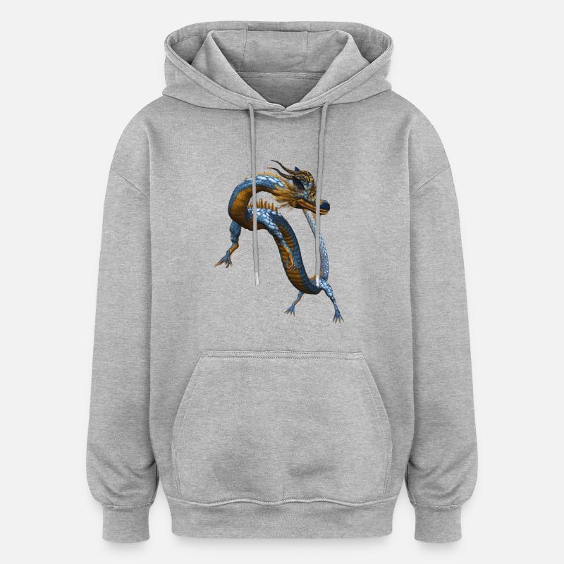 dragon chinois - Sweat à capuche oversize unisexe - gris chiné