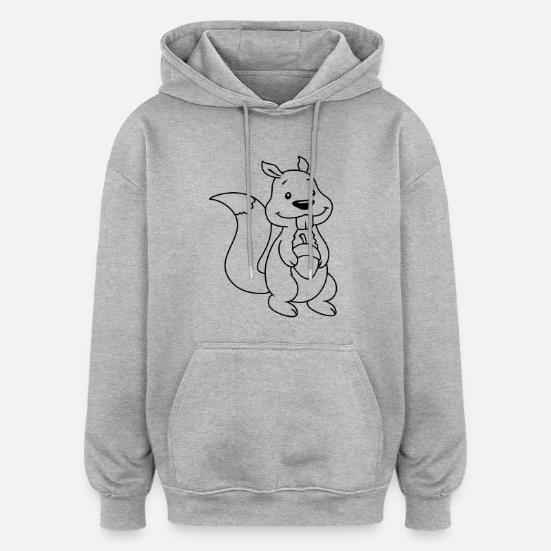 Écureuil noisette dessin animé - Sweat à capuche oversize unisexe - gris chiné