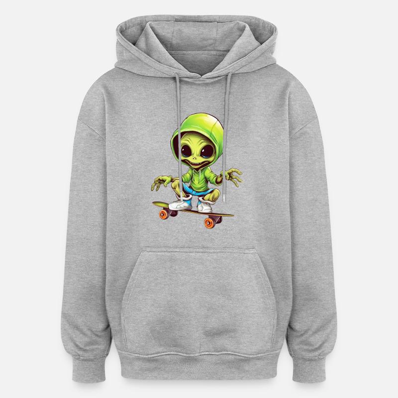 Alien sur le skateboard spatial - Sweat à capuche oversize unisexe - gris chiné