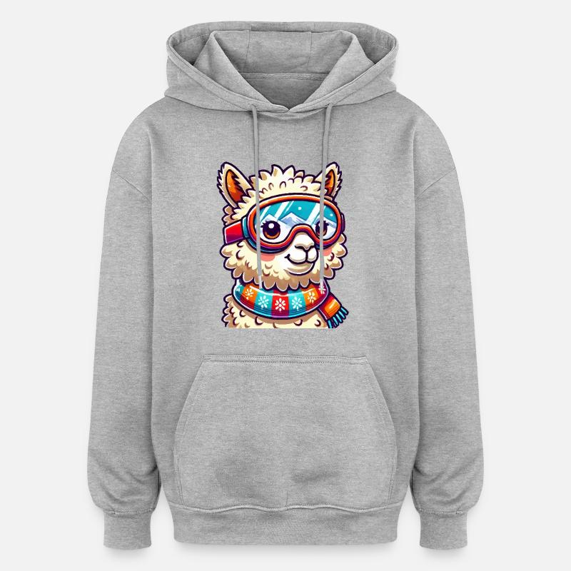 Llama Comic Ski Goggles - Oversized Unisex Hoodie - heather grey