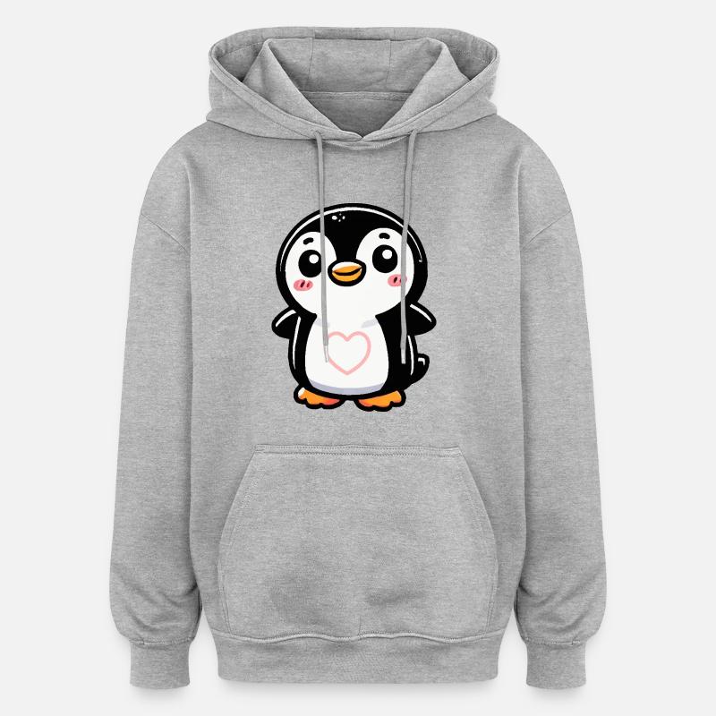 pinguin comic heart - Oversized Unisex Hoodie - Grau meliert