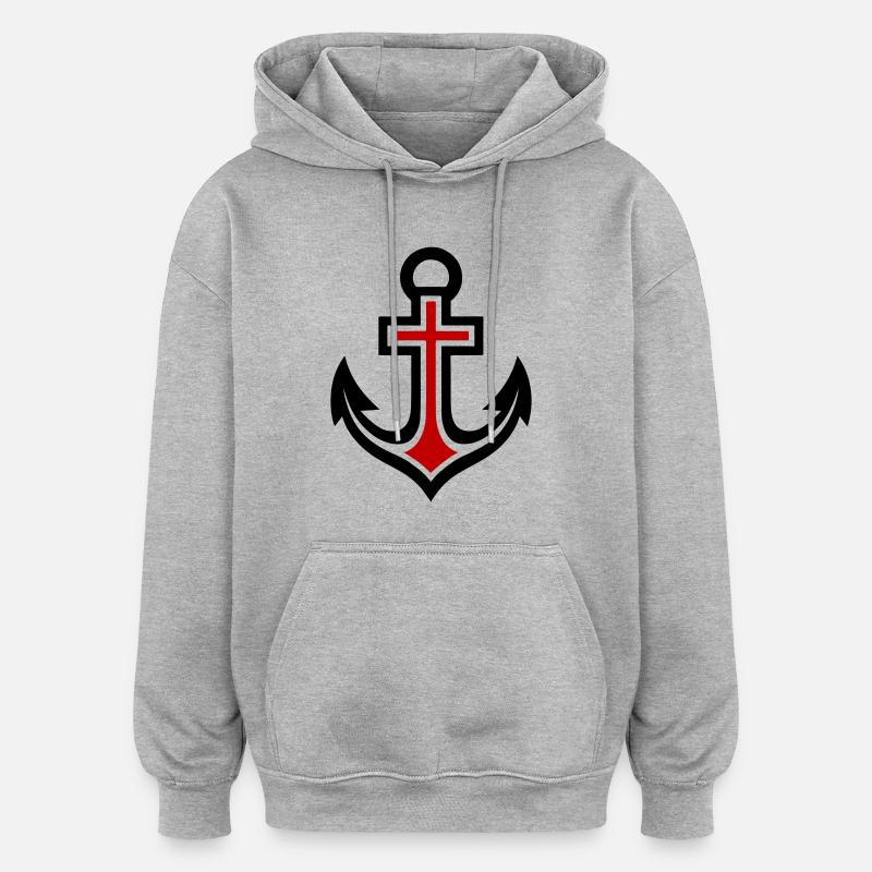 Icône de croix d’ancre - Sweat à capuche oversize unisexe - gris chiné