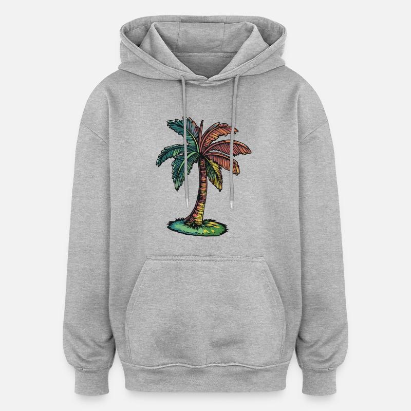 Plage de Palm Tree - Sweat à capuche oversize unisexe - gris chiné