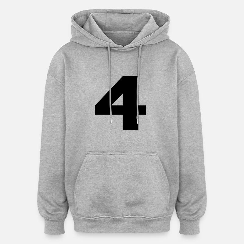 Nombre 4 en noir - Sweat à capuche oversize unisexe - gris chiné