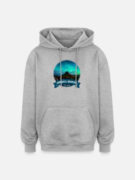 Kirkjufell Aurora Iceland - Oversized Unisex Hoodie - heather grey