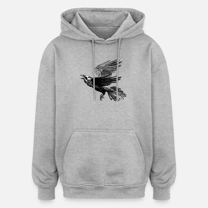 Corbeau en vol - Sweat à capuche oversize unisexe - gris chiné