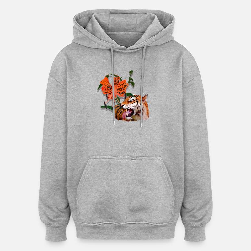 Lys tigre - Sweat à capuche oversize unisexe - gris chiné