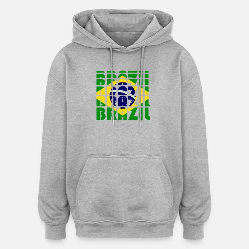 Brazil Flags Grid Pattern - Oversized Unisex Hoodie - heather grey