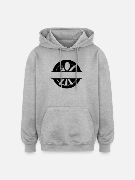 Besteck-Menü-Logo mit Teller - Oversized Unisex Hoodie - Grau meliert
