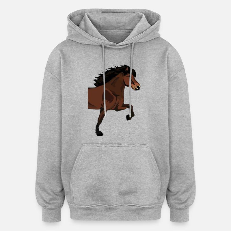 Grand cheval islandais Side-Tölter – Brun - Sweat à capuche oversize unisexe - gris chiné