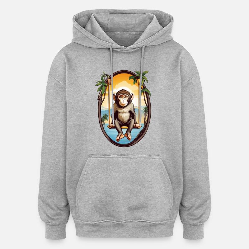 Singe sur balançoire - Sweat à capuche oversize unisexe - gris chiné