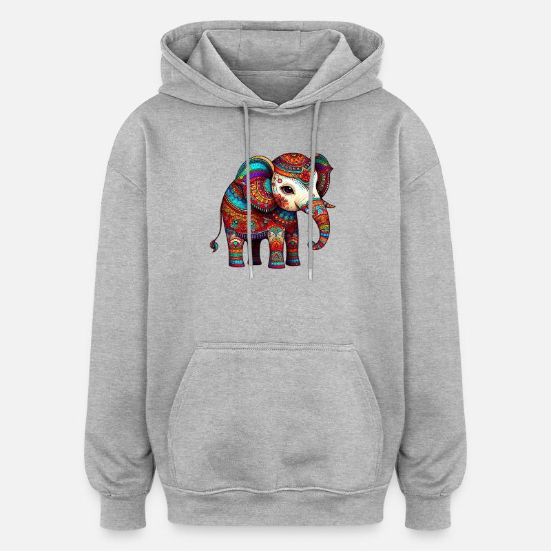 Éléphant - Sweat à capuche oversize unisexe - gris chiné