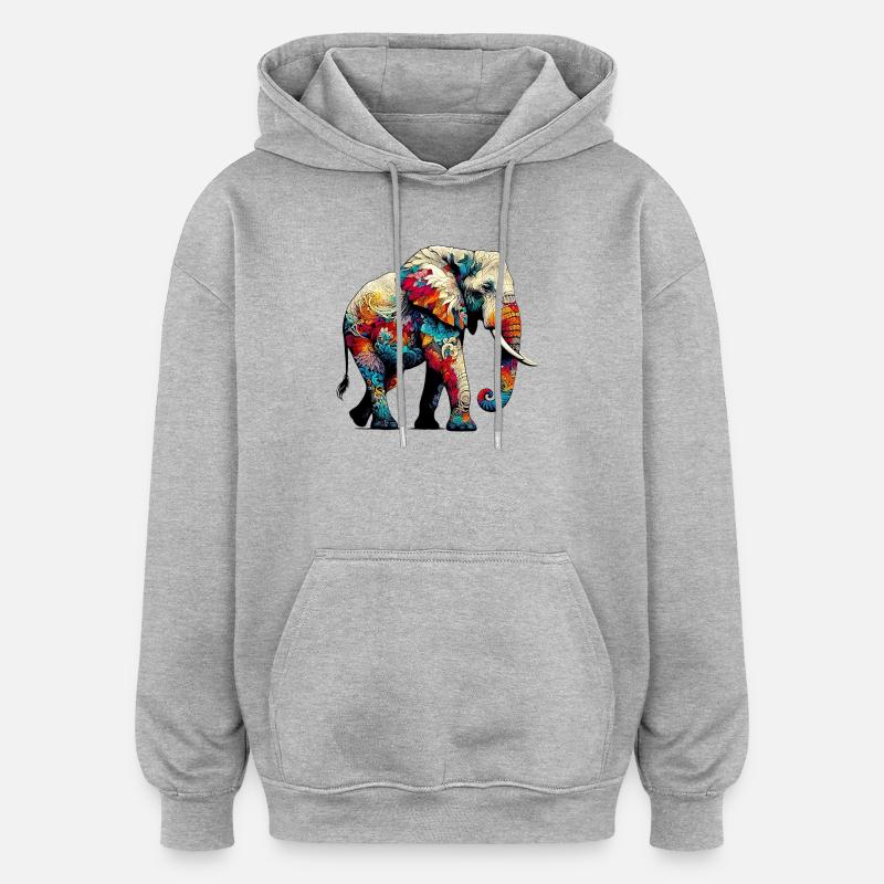 Éléphant - Sweat à capuche oversize unisexe - gris chiné