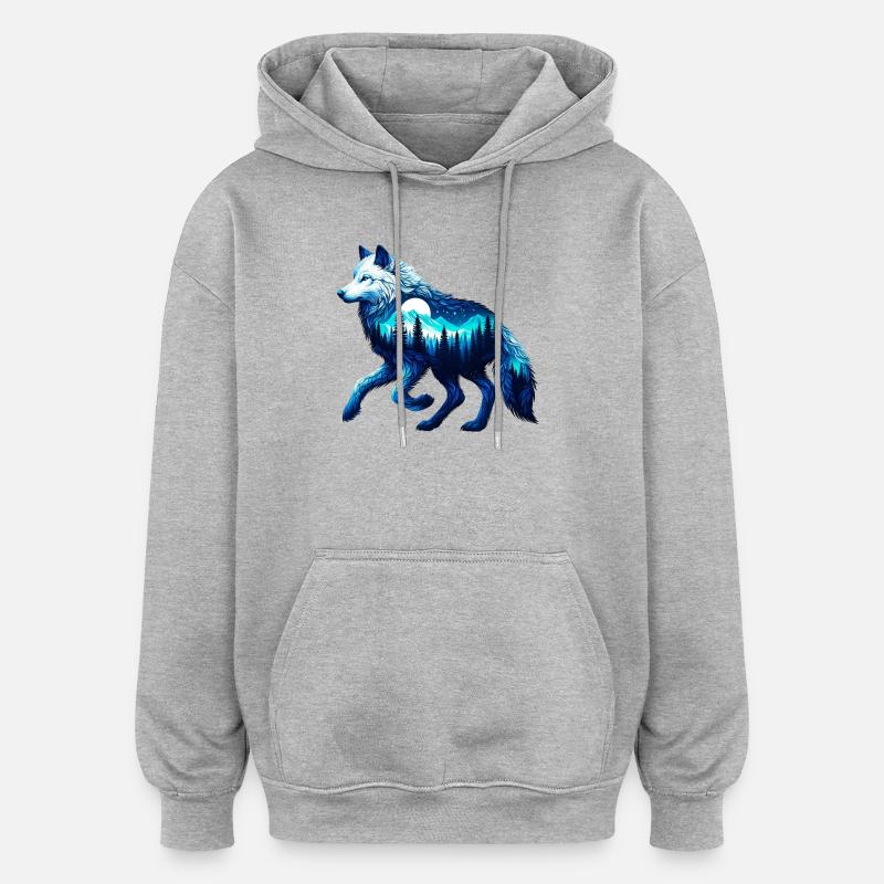 Wolf - Oversized Unisex Hoodie - Grau meliert