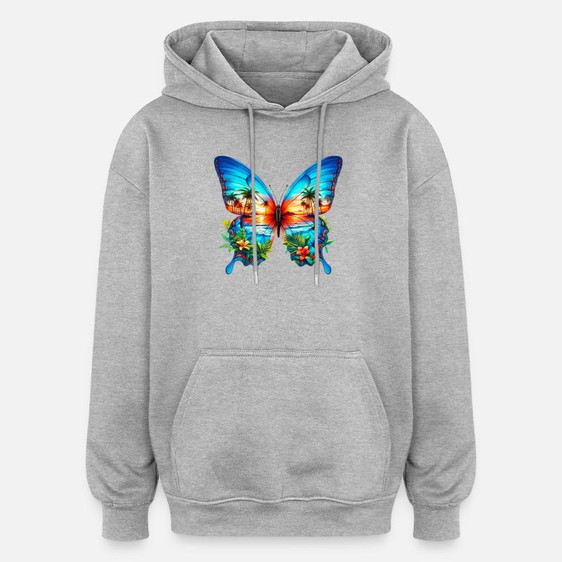 Schmetterling - Oversized Unisex Hoodie - Grau meliert