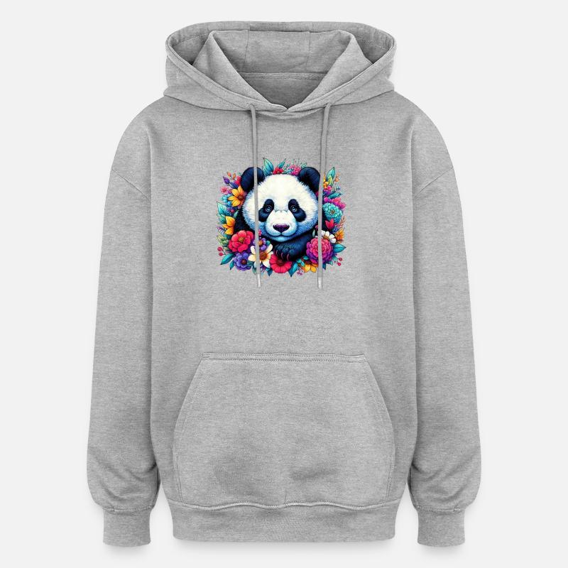Panda - Sweat à capuche oversize unisexe - gris chiné