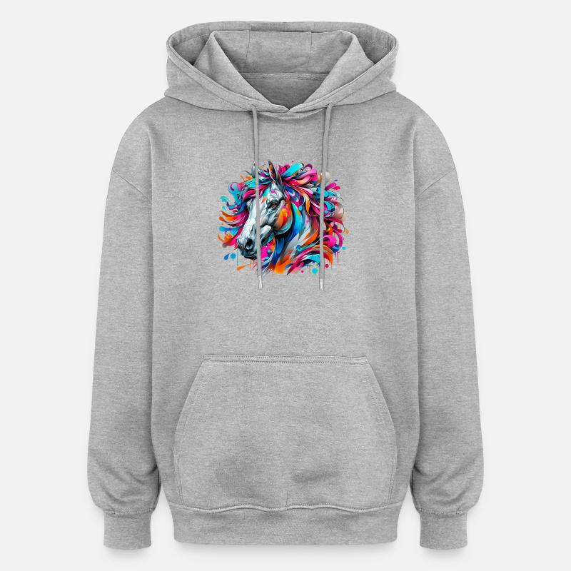 Pferd - Oversized Unisex Hoodie - Grau meliert