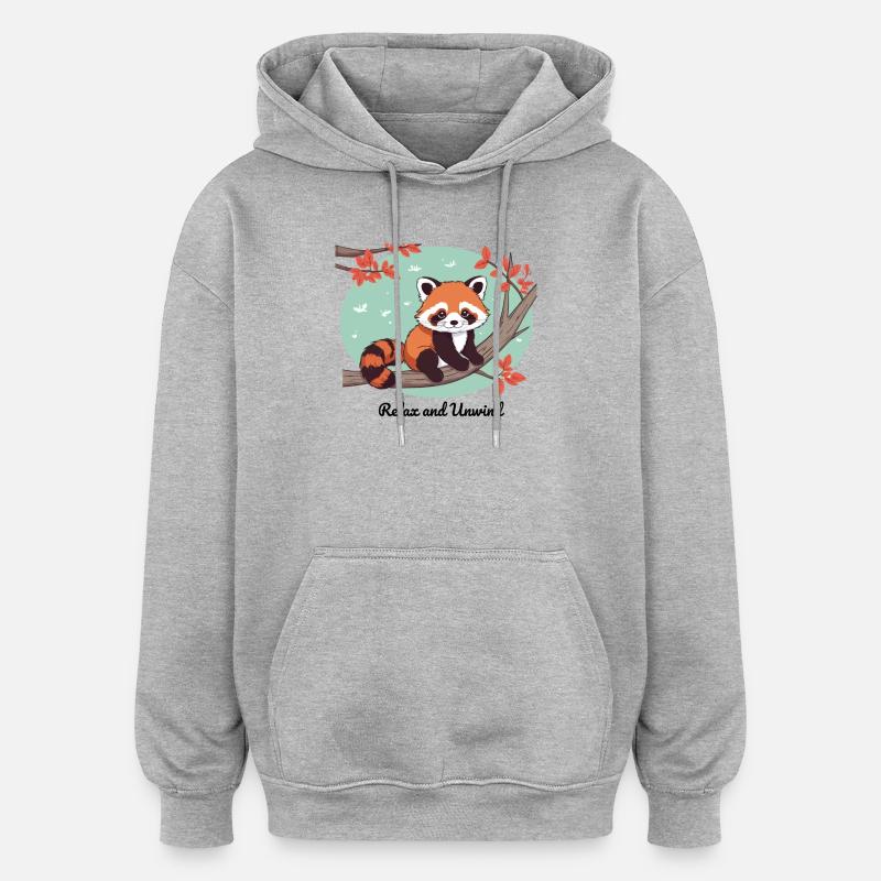 Relax and Unwind – Roter Panda - Oversized Unisex Hoodie - Grau meliert