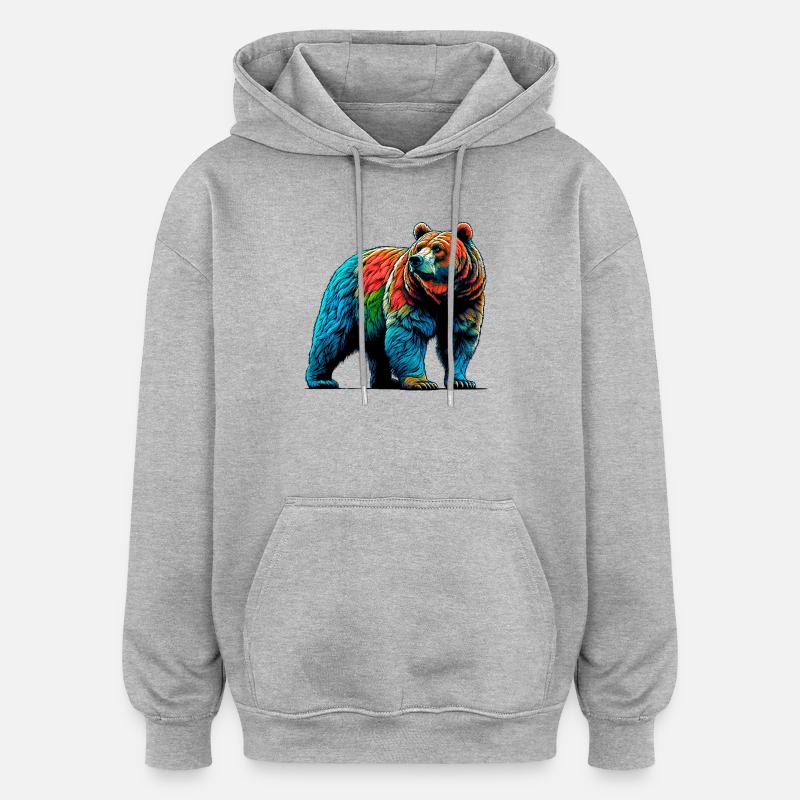 Bär - Oversized Unisex Hoodie - Grau meliert